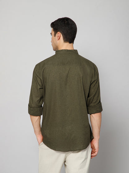 Men’s Olive Mandarian Collar Shirt