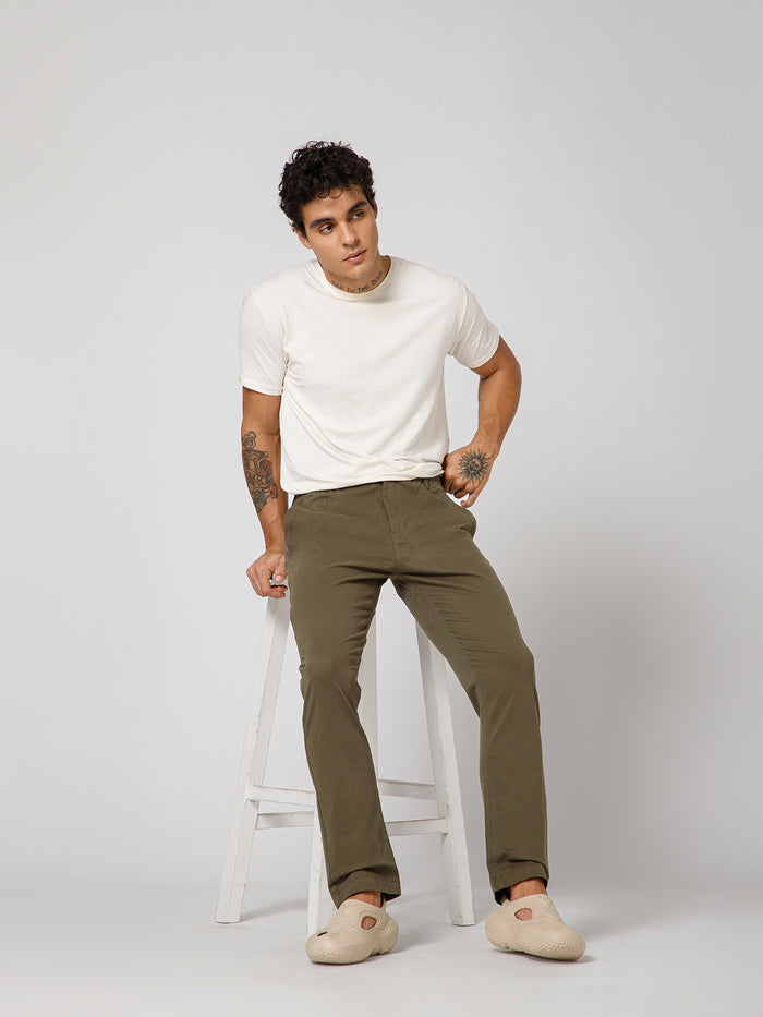 Men’s Olive Green Twill Trousers | Smart Casual Pants