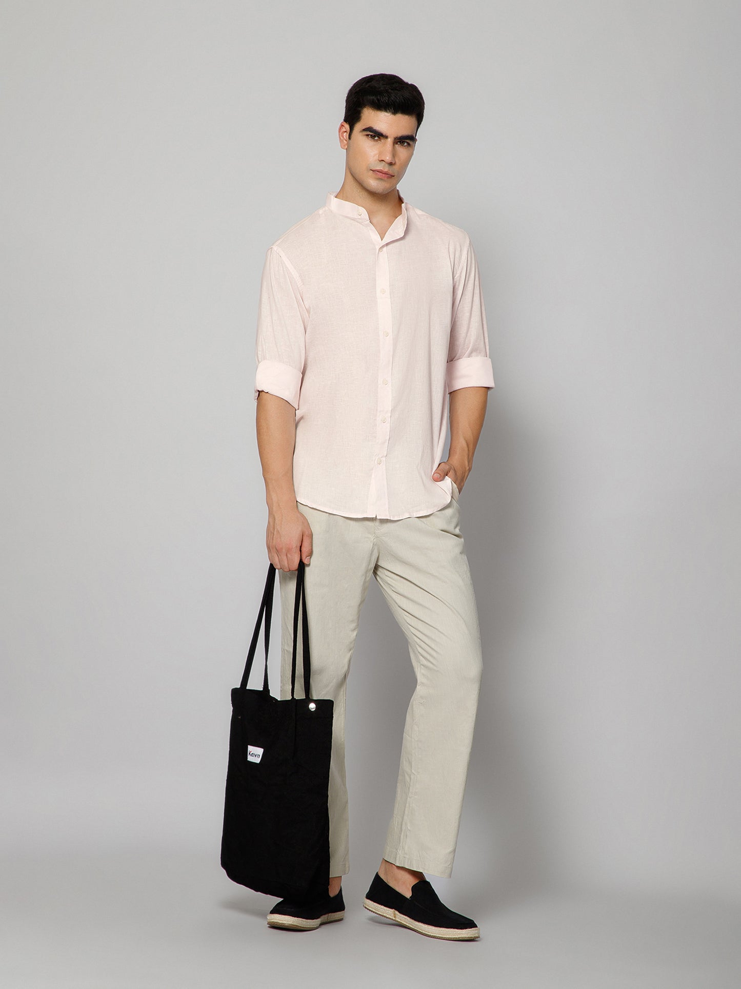Men’s Pink Mandarian Collar Shirt