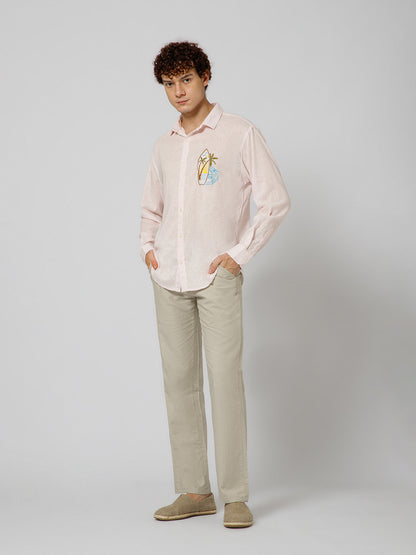 Surfing Linen Blend Relaxed fit Baby Pink  Men's Shirt