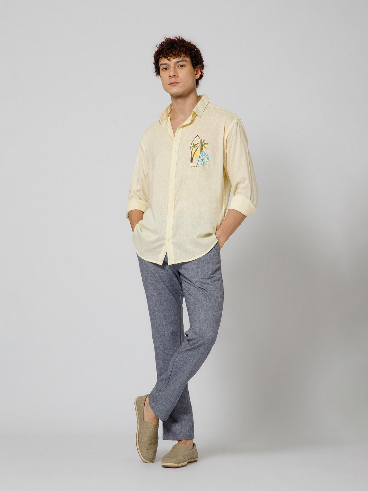 Surfing Linen Blend Relaxed fit Yellow Men's Shirt