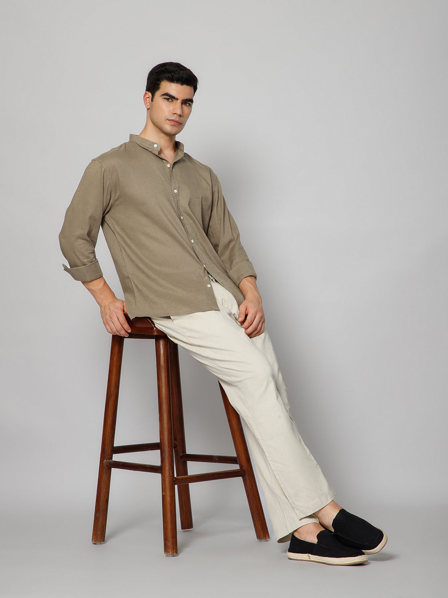 Men’s Khakhi Mandarian Collar Shirt