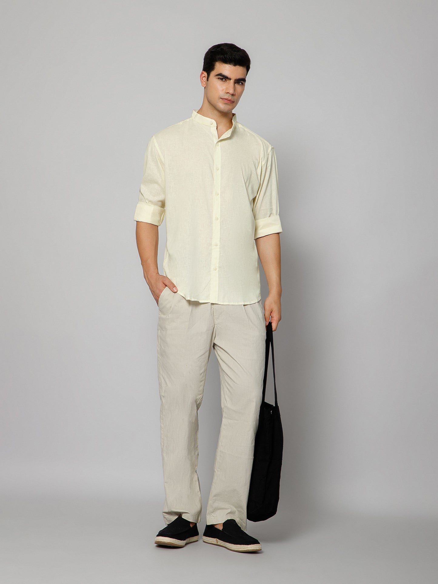 Men’s Butter Yellow Mandarian Collar Shirt