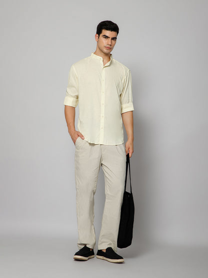 Men’s Butter Yellow Mandarian Collar Shirt