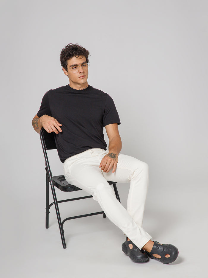 Men’s Off White Twill Trousers | Smart Casual Pants