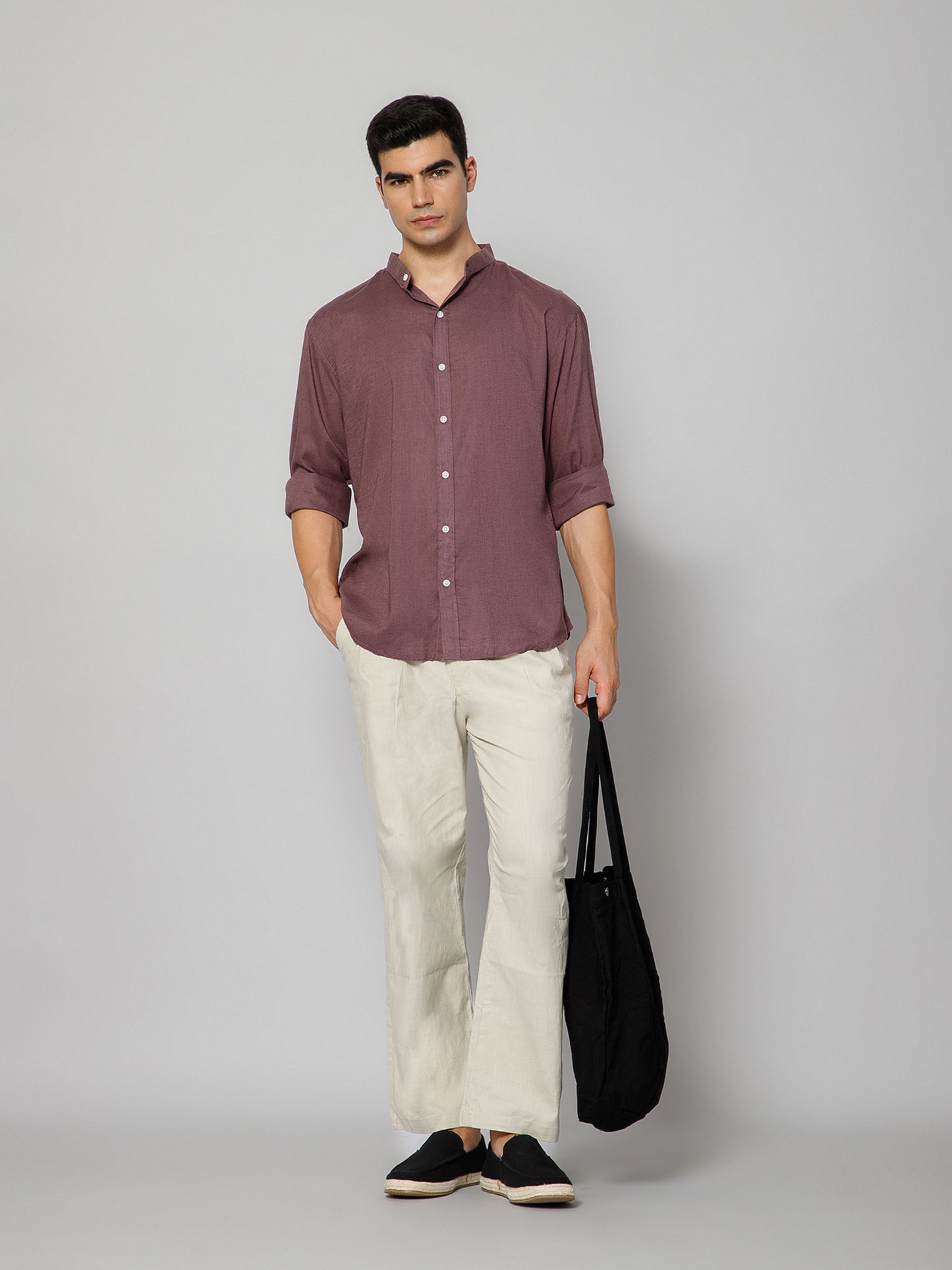 Men’s Purple Mandarian Collar Shirt
