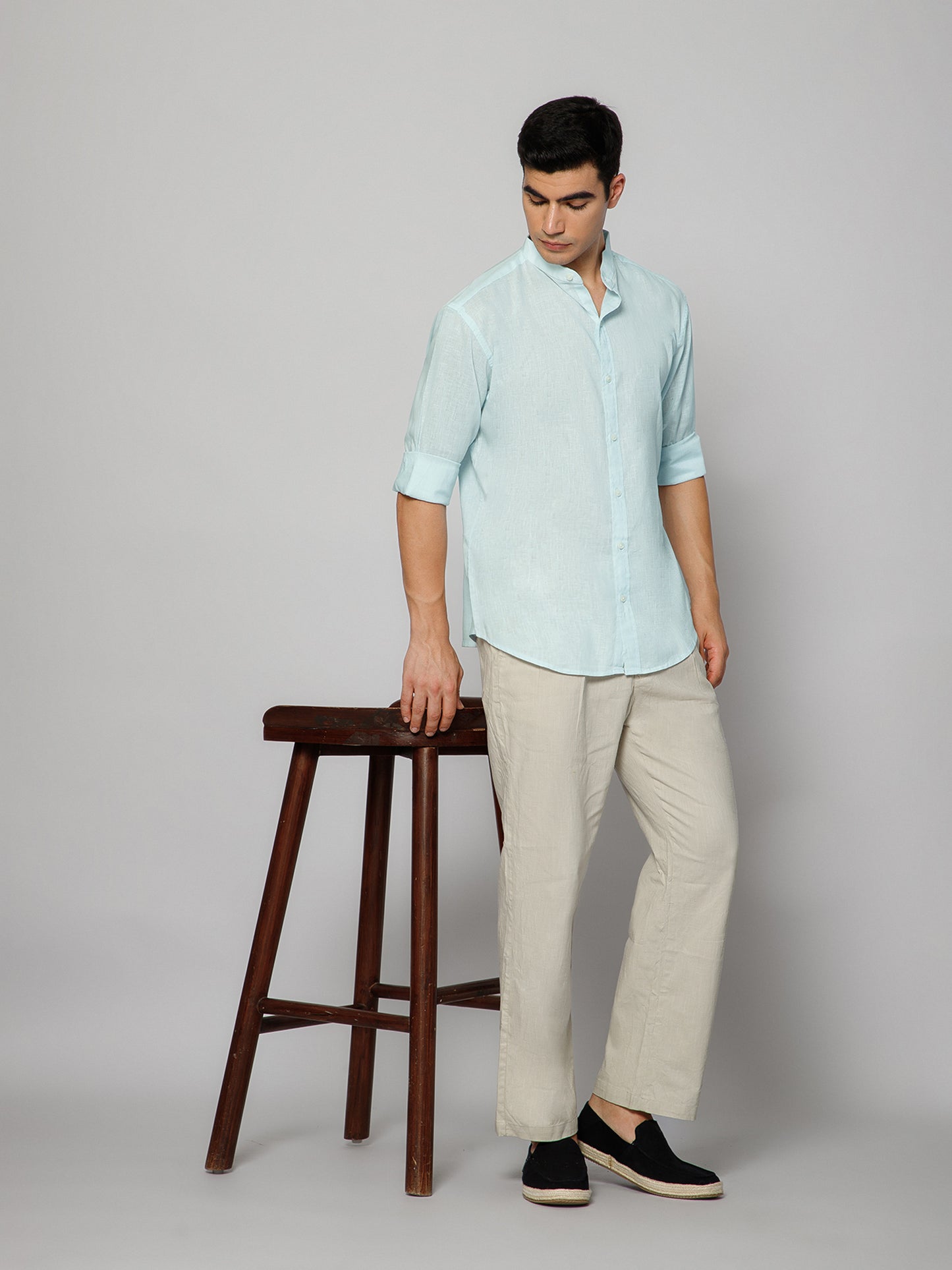 Men’s Sky Blue Mandarian Collar Shirt