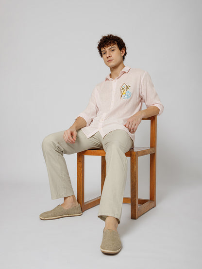 Surfing Linen Blend Relaxed fit Baby Pink  Men's Shirt