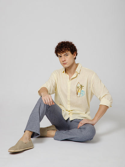 Surfing Linen Blend Relaxed fit Yellow Men's Shirt