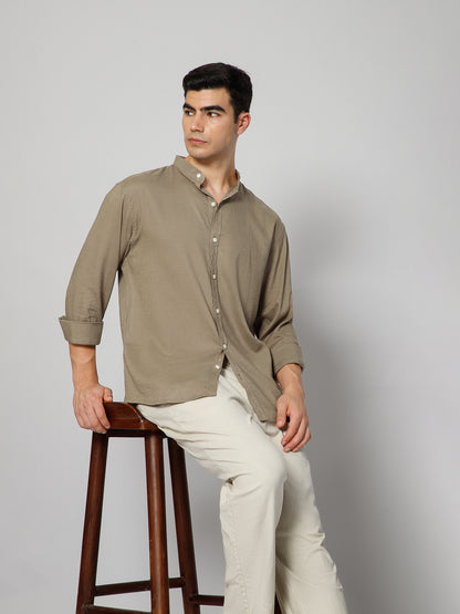 Men’s Khakhi Mandarian Collar Shirt