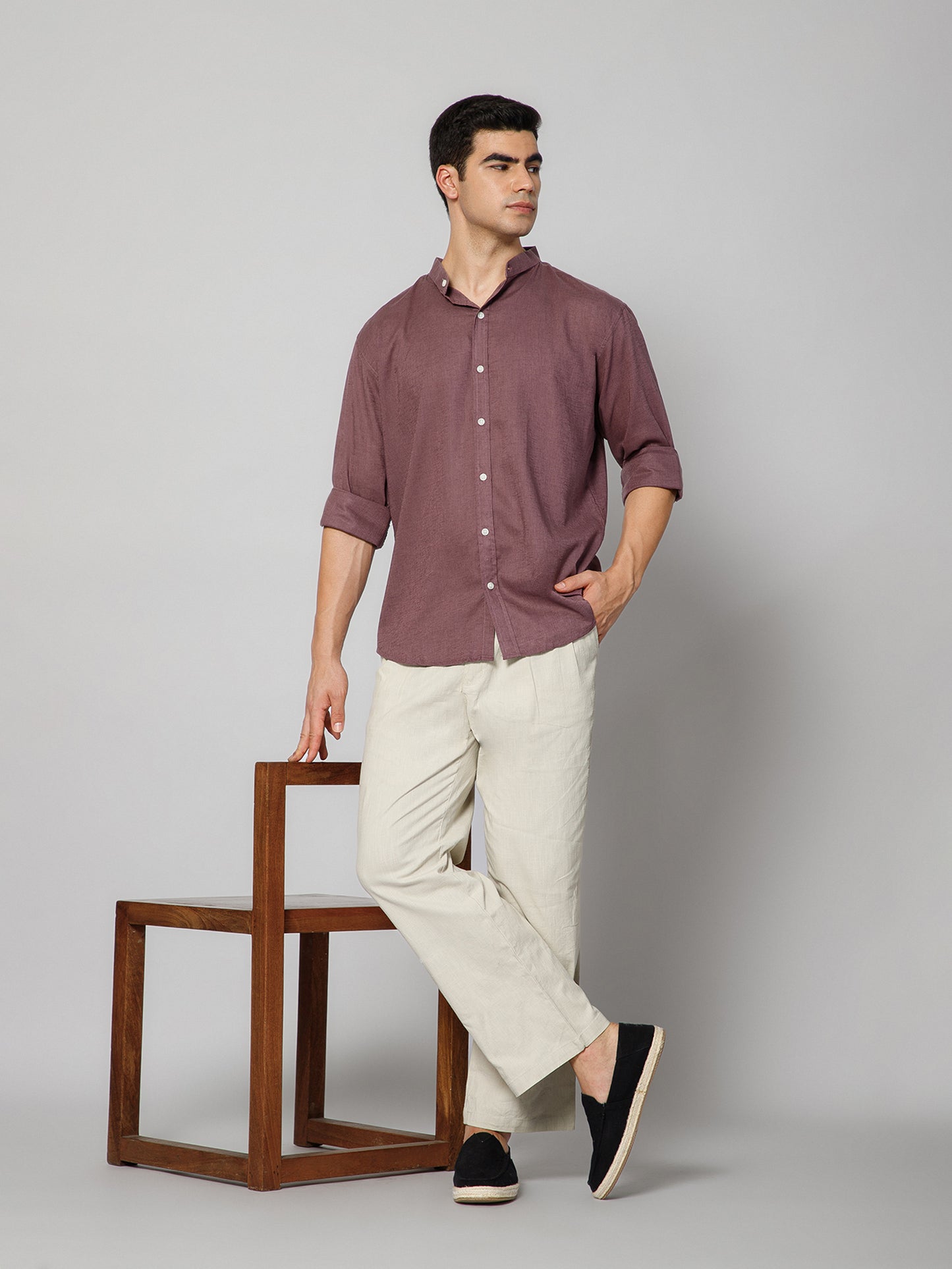 Men’s Purple Mandarian Collar Shirt