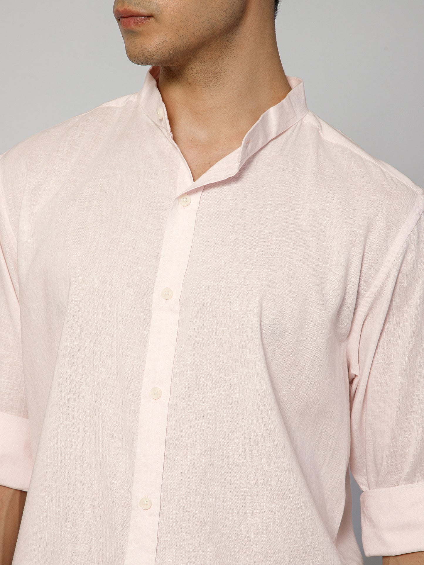 Men’s Pink Mandarian Collar Shirt