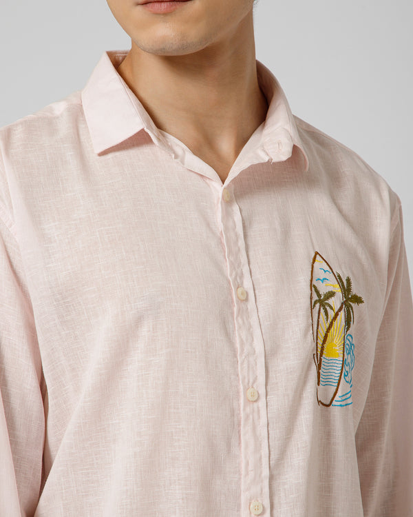 Surfing Linen Blend Relaxed fit Baby Pink  Men's Shirt