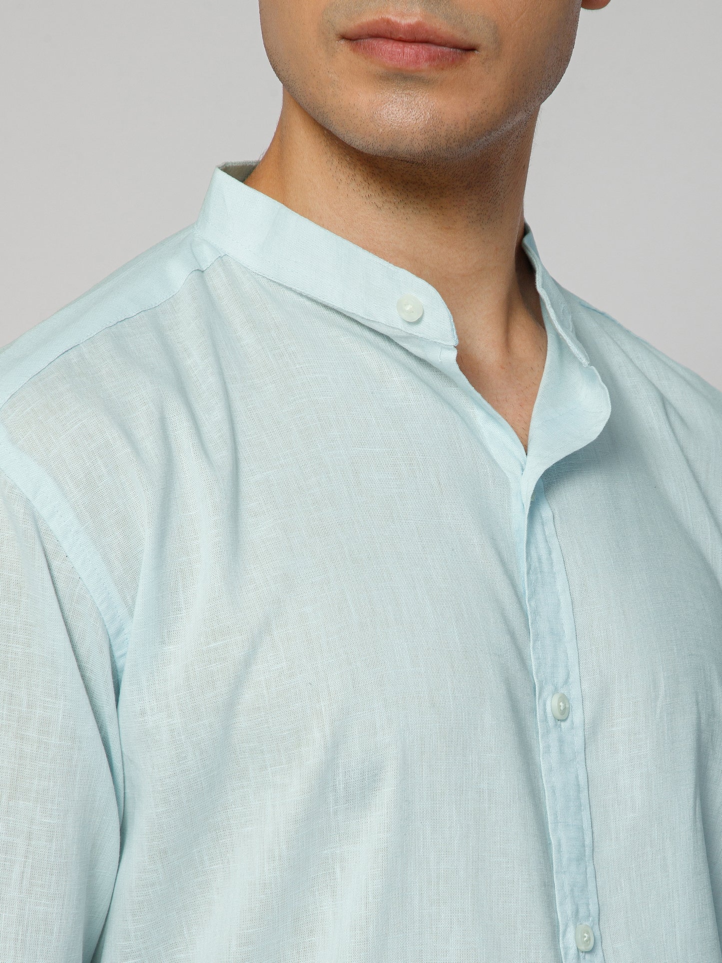 Men’s Sky Blue Mandarian Collar Shirt