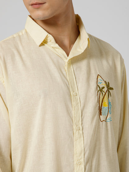 Surfing Linen Blend Relaxed fit Yellow Men's Shirt