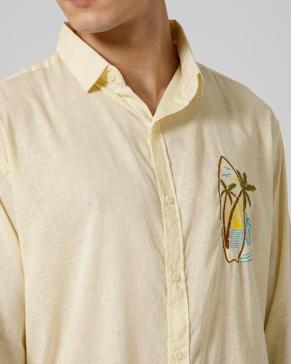 Surfing Linen Blend Relaxed fit Yellow Men's Shirt