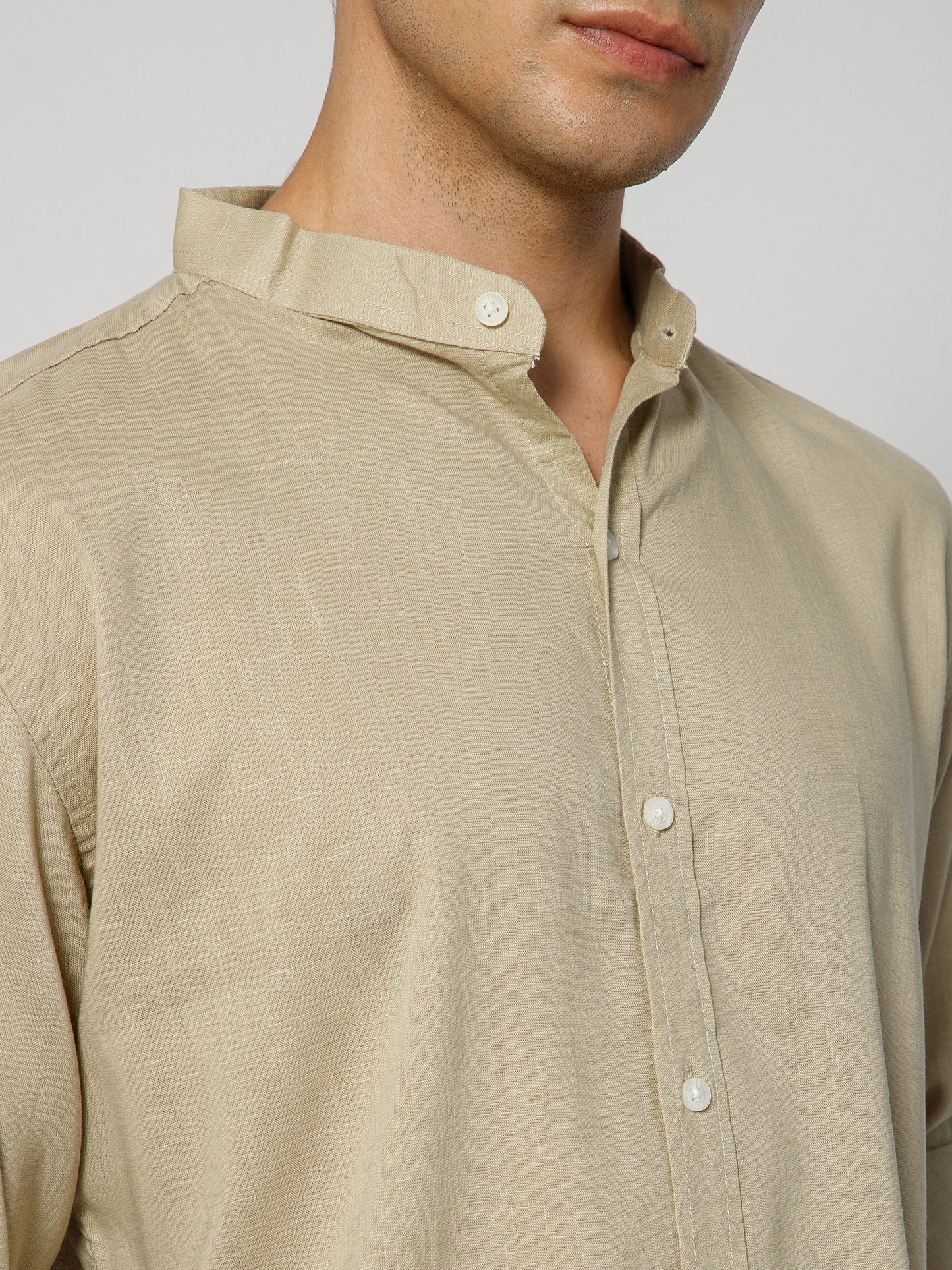 Men’s Beige Mandarian Collar Shirt