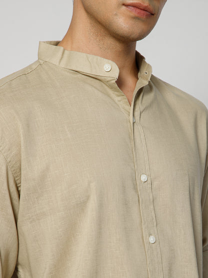 Men’s Beige Mandarian Collar Shirt
