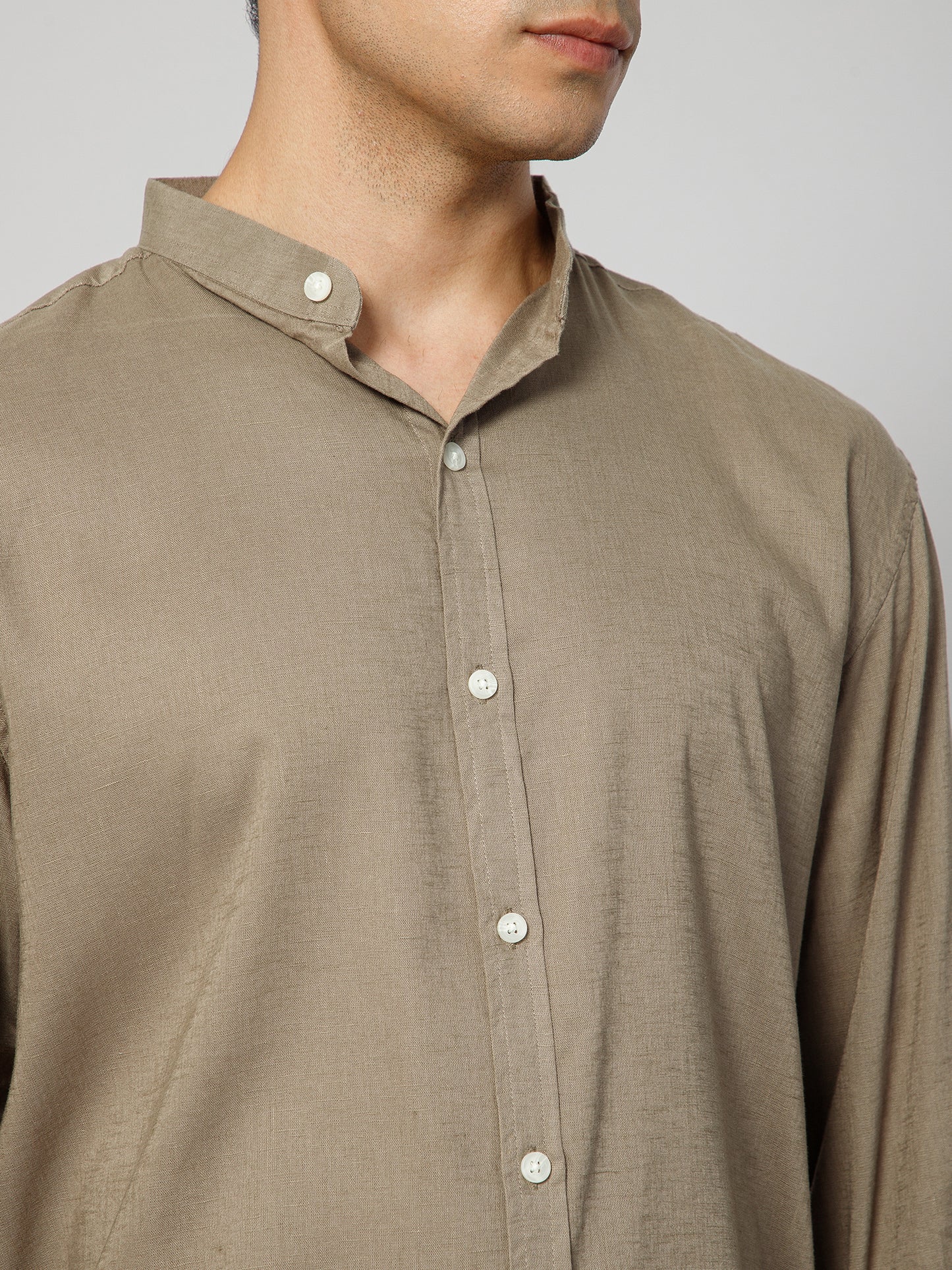 Men’s Khakhi Mandarian Collar Shirt