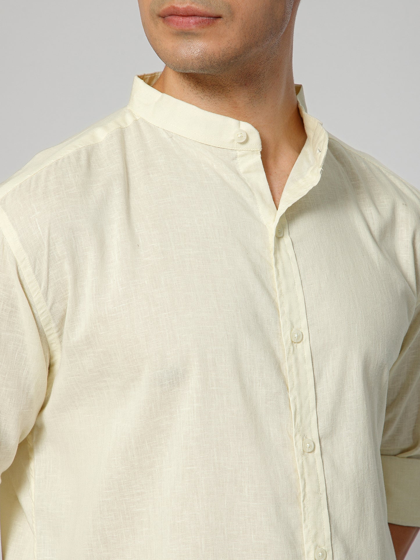 Men’s Butter Yellow Mandarian Collar Shirt