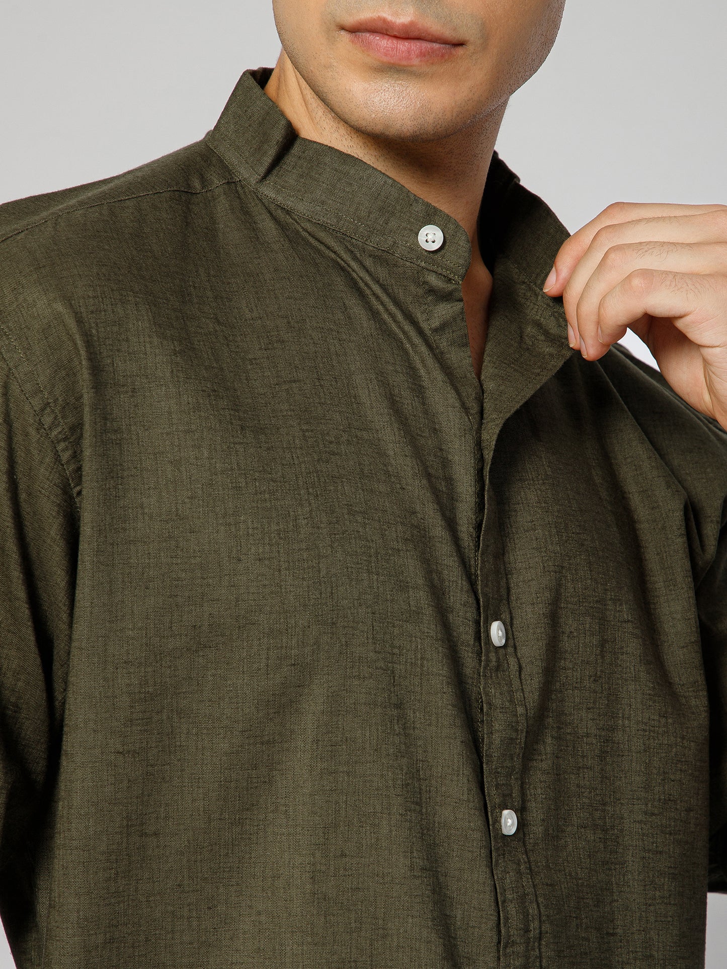 Men’s Olive Mandarian Collar Shirt