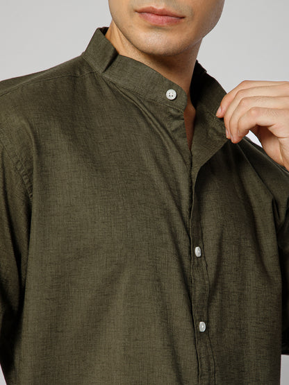 Men’s Olive Mandarian Collar Shirt