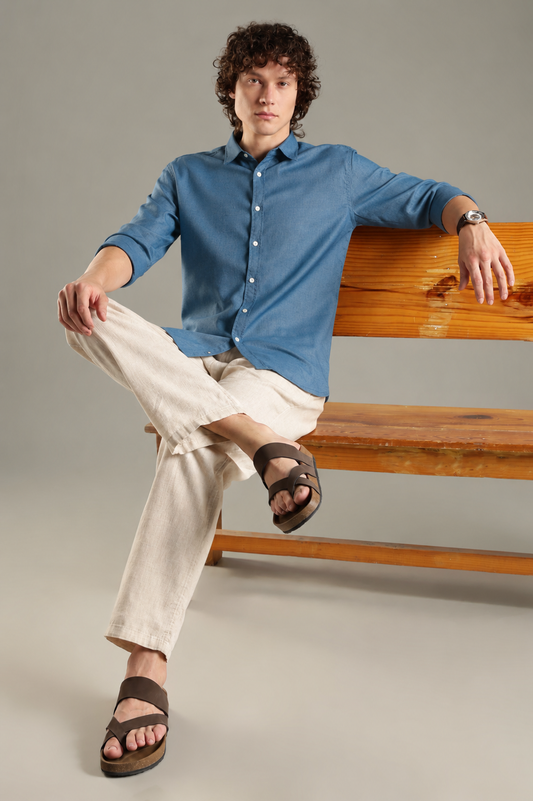 ITALINO POWDER BLUE  LINEN BLEND RELAXED SHIRT
