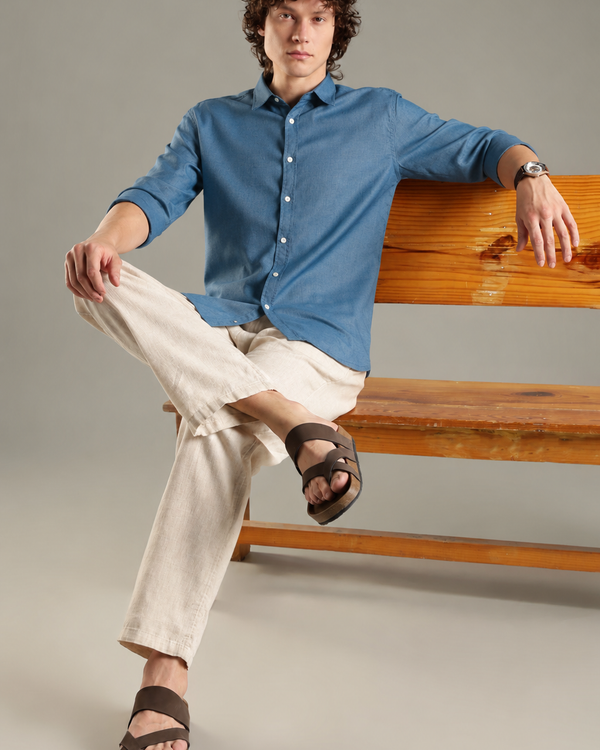 Powder Blue linen Blend Shirt For Men