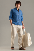 ITALINO POWDER BLUE  LINEN BLEND RELAXED SHIRT