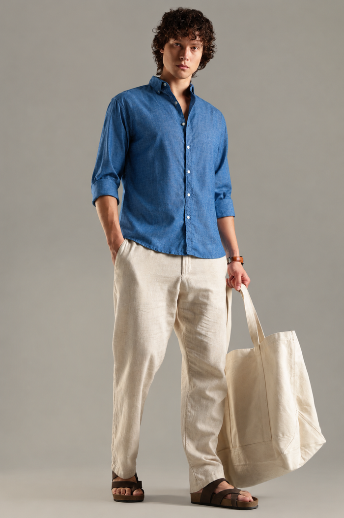 ITALINO POWDER BLUE  LINEN BLEND RELAXED SHIRT