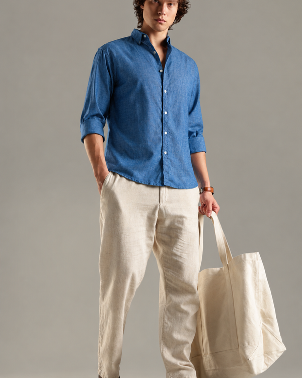 Powder Blue linen Blend Shirt For Men
