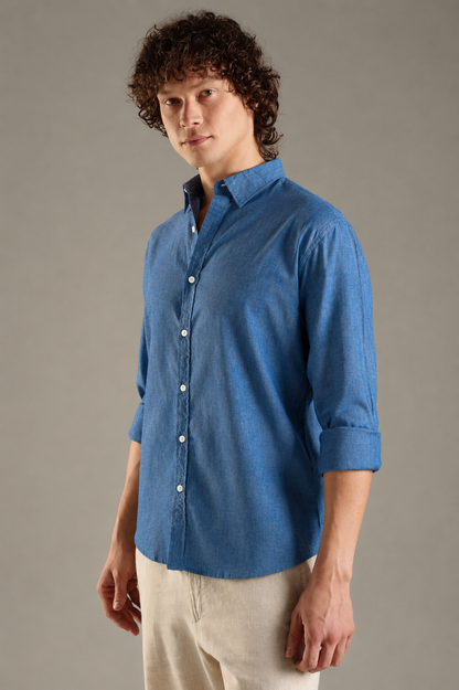 Powder Blue linen Blend Shirt For Men