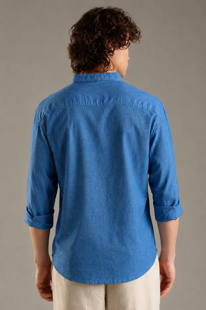 Powder Blue linen Blend Shirt For Men