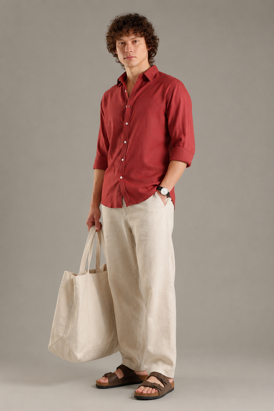 ITALINO RUST  LINEN BLEND RELAXED SHIRT