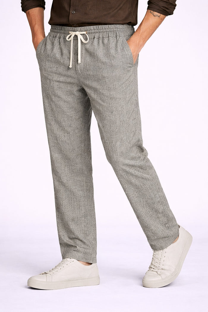 Greenish Brown Cotton Linen Blend Pant For Men