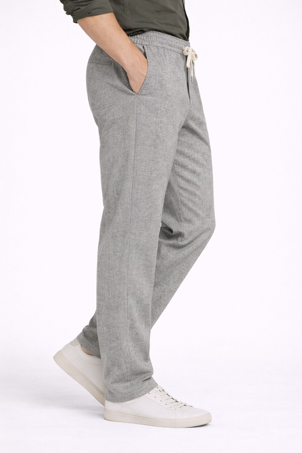 Grey Pure Cotton Linen Blend Pant For Men