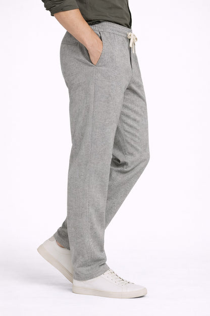 Grey Pure Cotton Linen Blend Pant For Men