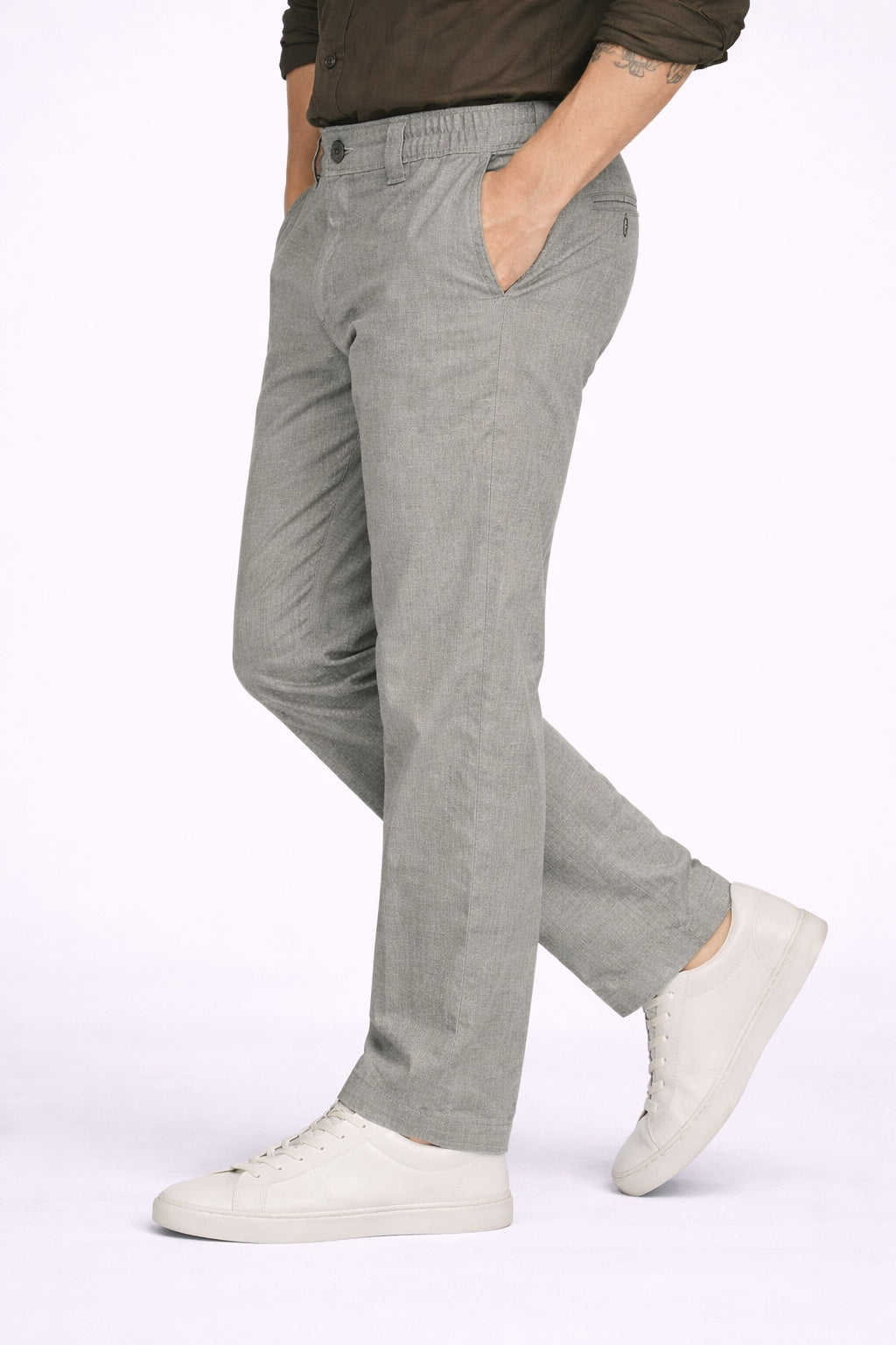 Grey Cotton Linen Trousers for Men
