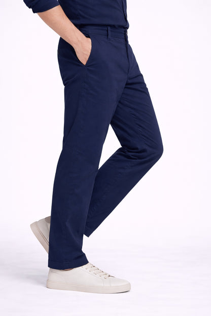 Navy Cotton Linen Trousers for Men