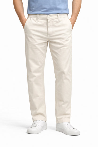 Men’s Off White Twill Trousers | Smart Casual Pants