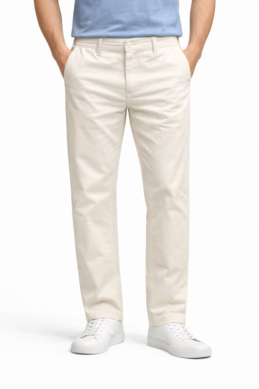 Men’s Off White Twill Trousers | Smart Casual Pants