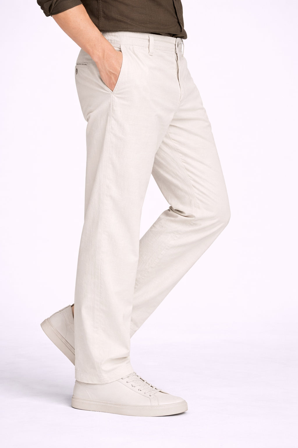 Off-White Cotton Linen Trousers for Men
