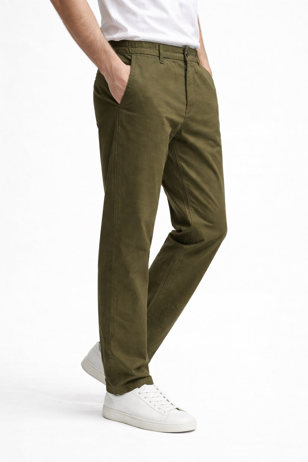 Men’s Olive Green Twill Trousers | Smart Casual Pants