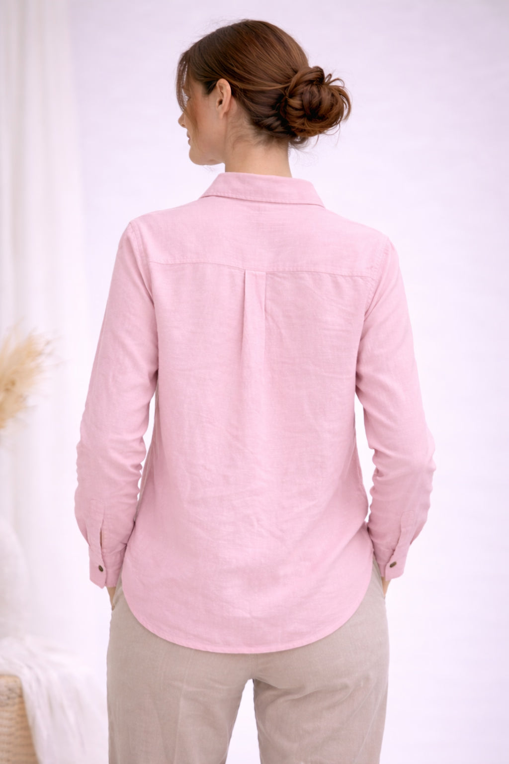 Pink Cotton Linen Blend Shirt for Women