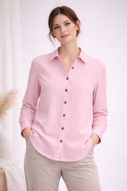 Pink Cotton Linen Blend Shirt for Women