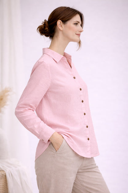 Pink Cotton Linen Blend Shirt for Women