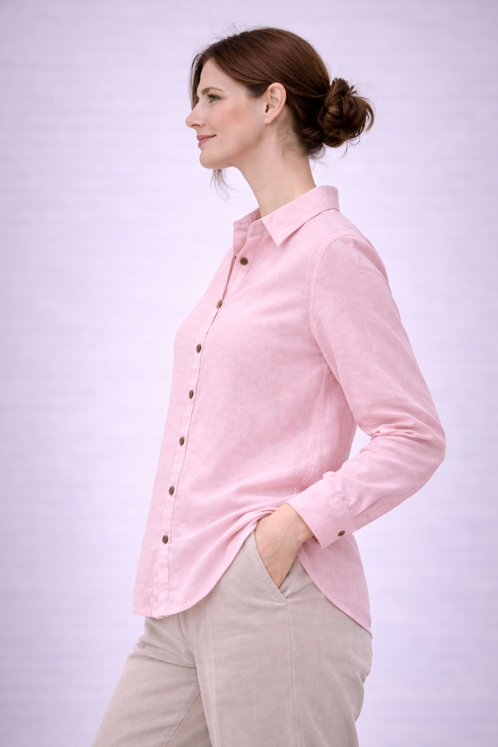 Pink Cotton Linen Blend Shirt for Women