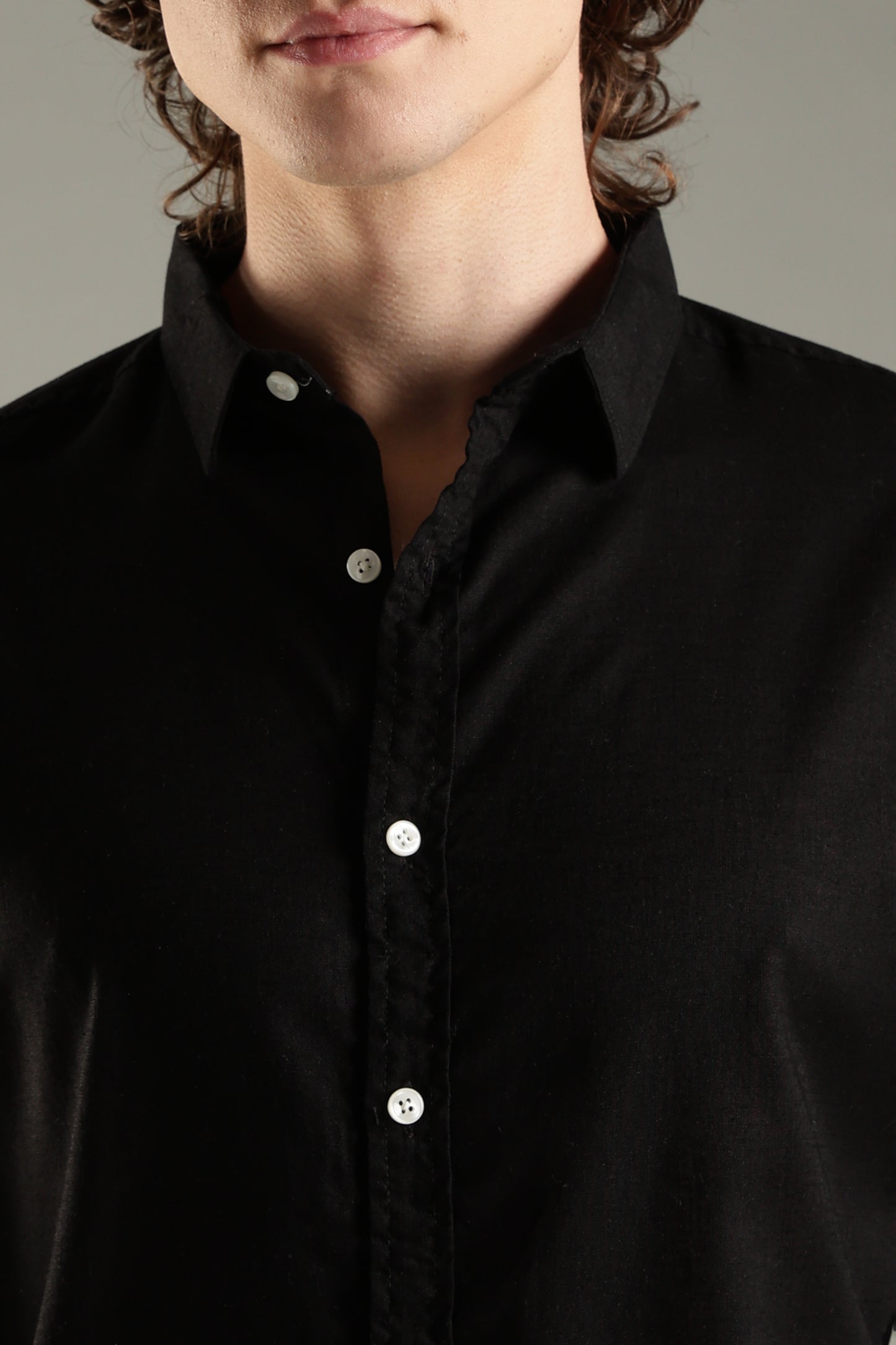 Black Cotton Linen Blend Shirt for Men | Breathable Fit