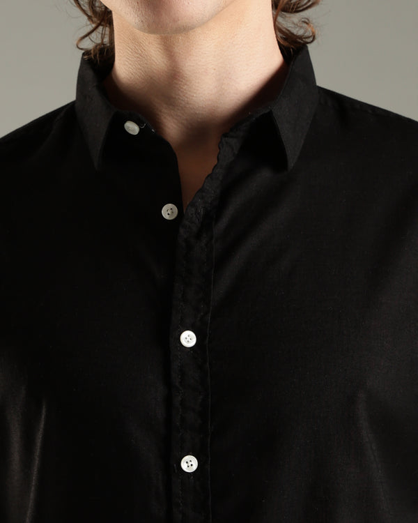 Black Cotton Linen Blend Shirt for Men | Breathable Fit