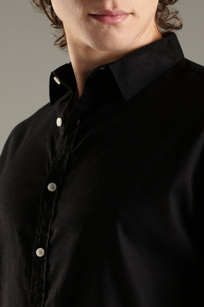 Black Cotton Linen Blend Shirt for Men | Breathable Fit